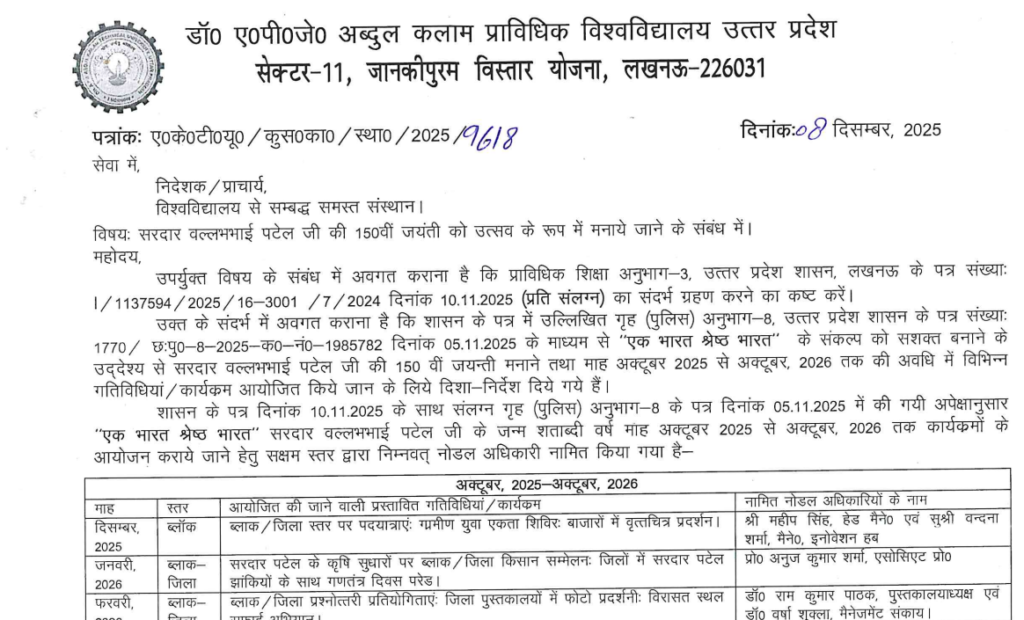 AKTU Sardar Patel 150th Jayanti