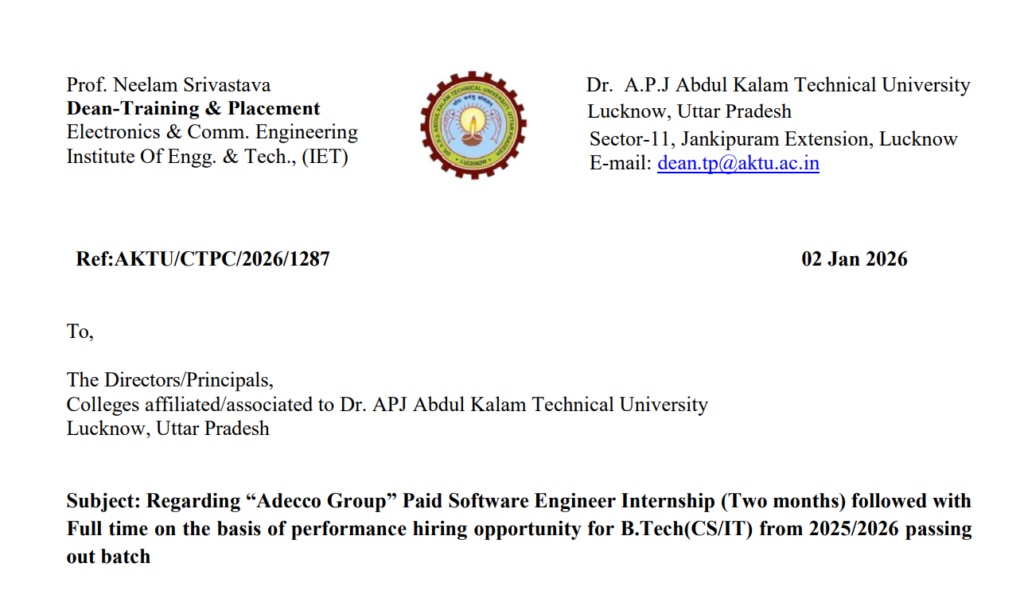 AKTU Paid Internship Opportunity